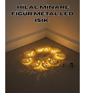 Dekoratif Minareli Hilal LED Işık Metal Gövdeli Ramazan Aydınlatma