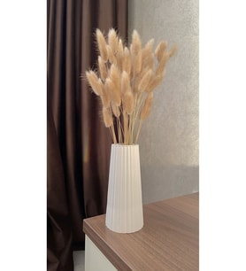 Beyaz Çizgili Büyük Boy Vazo – İskandinav Stil / Taş Tozu / 19cm