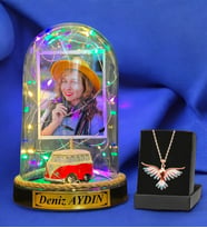 Size Özel Renkli Led Işıklı Fanus ve Renkli Zümrüdü Anka Kuşu Kolyesi - Premium Hediye Seti (Model 2)