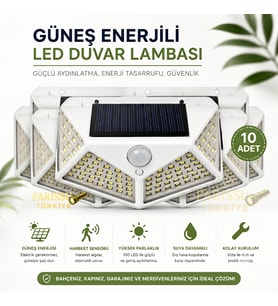 100 LED Solar Hareket Sensörlü Dış Mekan Bahçe Lambası (10Adet)