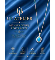 Up Atelier 925 Ayar Gümüş İthal Zincirli Zirkon Taşlı Firuze Model Kolye