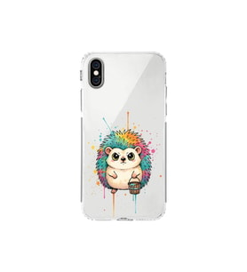 iPhone XS ile Uyumlu Splash Kirpi Tasarımlı Şeffaf Silikon Kılıf