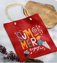 BK Gift Yaz Temalı Kırmızı Halat Saplı Kumaş Plaj Çantası -12, Baskılı Omuz Çantası, Alışveriş Çantası, Arkadaşa Hediye, Sevgiliye Hediye