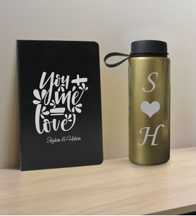 BK Gift Sevgiliye Özel İsimli Siyah Defter ve Gold Cam Matara Hediye Seti-10, Sevgiliye Hediye, Sevgililer Günü, Yeni İş Hediyesi