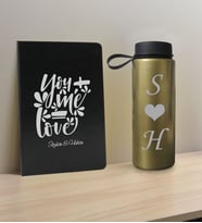 BK Gift Sevgiliye Özel İsimli Siyah Defter ve Gold Cam Matara Hediye Seti-10, Sevgiliye Hediye, Sevgililer Günü, Yeni İş Hediyesi