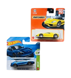 2 Araç Set - Hot Wheels Porsche Taycan Turbo S - Mavi & Matchbox Porsche 918 Spyder - Sarı - JJL01 - HLC88
