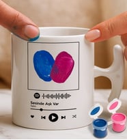 BK Gift Kişiye Özel Parmak İzi Spotify Şarkılı Hammer Kulplu Kupa Bardak & Boya Seti-1, Sevgiliye - Doğum Günü Hediyesi (Beyaz)