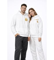 Sevgili Kombini Kilit Anahtar Baskılı Oversize Hoodie Seti Çift Hoodie 14 Şubat Sevgililer Günü Özel (Beyaz)