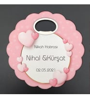 UV Baskılı Çiçek Açacak Magnet Bardak Altlığı Nikah Hatırası Açık Pembe Kalpli 30 Adet