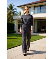 Kadın Alt Üst Wardrobe Essentials Merserize Görünümlü Triko Hırka Pantolon Takımı Rahat Kombinler (Antrasit)