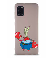 Samsung Galaxy A31 Soft Premier Kapak Bay Yengeç Tasarımlı Silikon Kılıf - Pudra (Şeffaf)