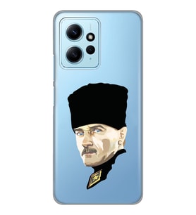 Redmi Note 12 4G Uyumlu Mustafa Kemal Atatürk Desenli Şeffaf Telefon Kılıfı
