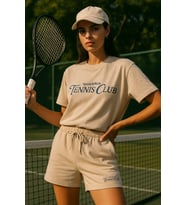 Kadın Sporty Kısa Kollu Bisiklet Yaka Oversize T-shirt ve Şortlu Alt Üst Takım Tenis İkili Takım