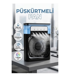 Püskürtmeli Masaüstü Fan – 600 ml Su Haznesi, 5 Sisleme Çıkışı, 3 Hız ve 7 Renk Işık