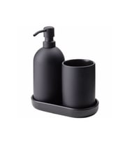 3 Parça Banyo Seti, Siyah Renk MeridyenDukkan Stoneware Sabunluk Seti