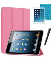Apple iPad Mini 2 / Mini 3 Uyumlu Smart Cover Tablet Kılıfı Ekran Koruyucu Kalem Set (Pembe)
