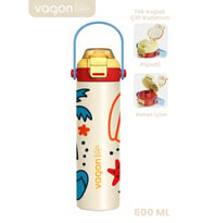 600 ML Tek Kapak Çift Kullanım Pipetli Rahat İçim Kulplu Paslanmaz Çelik Termos ff1111-600ML