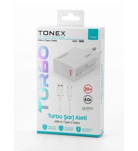 Tonex 20W 4.0A Usb To Type-C Turbo Şarj Başlığı+Kablolu Şarj Aleti - TY20W (Beyaz)