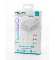 Tonex 20W 4.0A Usb To Type-C Turbo Şarj Başlığı+Kablolu Şarj Aleti - TY20W (Beyaz)