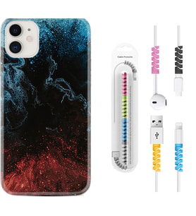 Apple iPhone 11 12 13 Mini Kılıf Kablo Koruma Spiral Silikon Red Blue Black Abstact 1386
