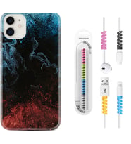 Apple iPhone 11 12 13 Mini Kılıf Kablo Koruma Spiral Silikon Red Blue Black Abstact 1386