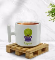 BK Gift Kişiye Özel Kaktüs Tasarımlı T Kulplu Beyaz Middle Kupa Bardak-10
