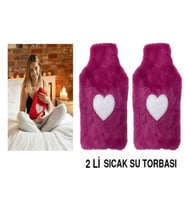 2 ADET SICAK SU TORBASI PELUŞ KALPLİ,KOYU PEMBE TERMOFOR 27X17X2CM 1 LİTRE