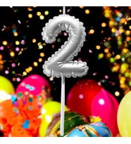 GÜMÜŞ DOĞUM GÜNÜ BALON ŞEKLİNDE MUM PASTA MUMU 2 NUMARA