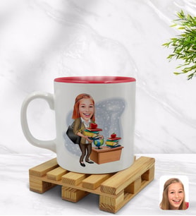 BK Gift Kişiye Özel Kadın Öğretmen Karikatürlü İçi Kırmızı Renkli Kupa Bardak Model 4