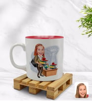 BK Gift Kişiye Özel Kadın Öğretmen Karikatürlü İçi Kırmızı Renkli Kupa Bardak Model 4