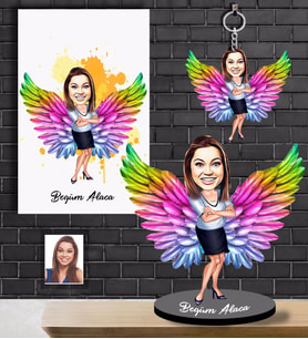 Kişiye Özel Melek Anne Karikatürlü 3 lü Hediye Seti  Model-1