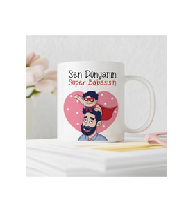 Babalar Gününe Özel Desenli Hediyelik Beyaz Seramik Kupa Bardak