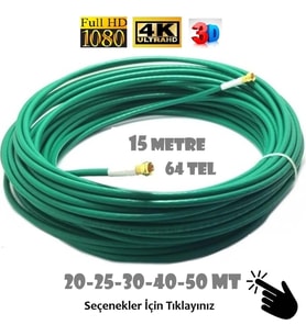 15 Metre 64 Tel Rg6/u4 Gold Uçlu Anten Kablosu 3D 4K Fullhd 1080 Tak Kullan - Yeşil