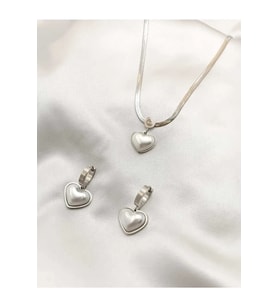 Çelik Venedik Kalp Kolye Küpe Silver Set (Gümüş)