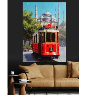 İstanbul Kırmızı Tramvay Beyoğlu Dekoratif Kanvas - Mdf Ahşap Tablo