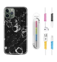 Apple iPhone 11 12 13 14 Pro Max Kılıf Kablo Koruma Spiral Silikon Black Hole Marble 1387