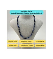 SERTİFİKALI Dumortierit Doğal Taş 6mm Makrome Kolye 45cm- 55cm Ayarlanabilir Ölçü