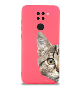 Xiaomi Redmi Note 9 Uyumlu Lansman Kılıf Catface Tasarımlı İçi Kadife Kapak-Neon Pembe (Şeffaf)