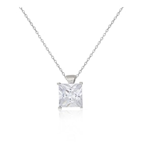 925 Ayar Gümüş Swarovski Model Kare Tek Taş Gümüş Kolye (Gümüş)