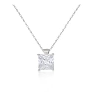 925 Ayar Gümüş Swarovski Model Kare Tek Taş Gümüş Kolye (Gümüş)
