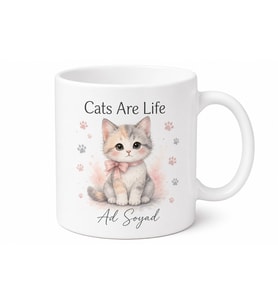Cats Are Life Temalı Kedi Severler İçin İngilizce Baskılı Porselen Kupa Bardak Hediye