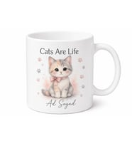 Cats Are Life Temalı Kedi Severler İçin İngilizce Baskılı Porselen Kupa Bardak Hediye