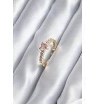 Mey İthalat® Renk Zirkon Taşlı Pembe Kristal Kalp Model Kadın Yüzük