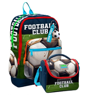 Coral High Erkek Çocuklar İçin Dayanıklı İkili İlk Okul Çanta Seti  - Lacivert Yeşil Futbol
