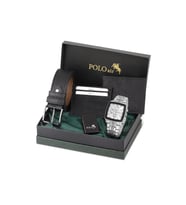 Polo Air Erkek Kol Saati Kemer Cüzdan Kartlık Çakmak Hediyelik Kutusunda Siyah Gümüş Set PL-7045E4