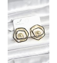 Pirinç Gold Renk Siyah Mineli Geometrik Gül Model Kadın Küpe - TJ-BKP11376