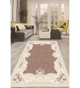 Dijital Kaymaz Taban Yıkanabilir Modern Renkli Salon Halısı Mutfak Halısı Yolluk ND-HT-1444 (Kahverengi)