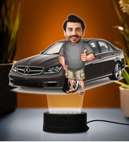 Doğum Günü Hediyesi,Sevgiliye Hediye, Kişiye Özel Fotoğraflı Mercedes 2 Tasarımlı Erkek Karikatür 3D Led Lamba (Beyaz)
