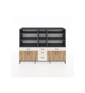 Hyperion Dolap 11 Raflı 5 Çekmeceli 4 Kapaklı 220x44x163 Antrasit-Çam/Aytaşı