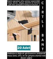 Montanjsız Masa Üstü Ev Ofis Kablo Karışıklık Düzenleyici Şık Kendinden Yapışkanlı Cırt Bant 20 Adet